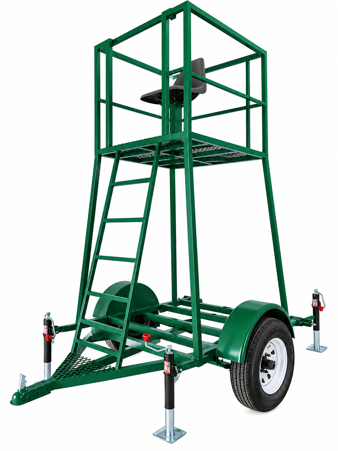 Torre de caza remolcable LM Ironworks con asiento, escalera y estabilizadores