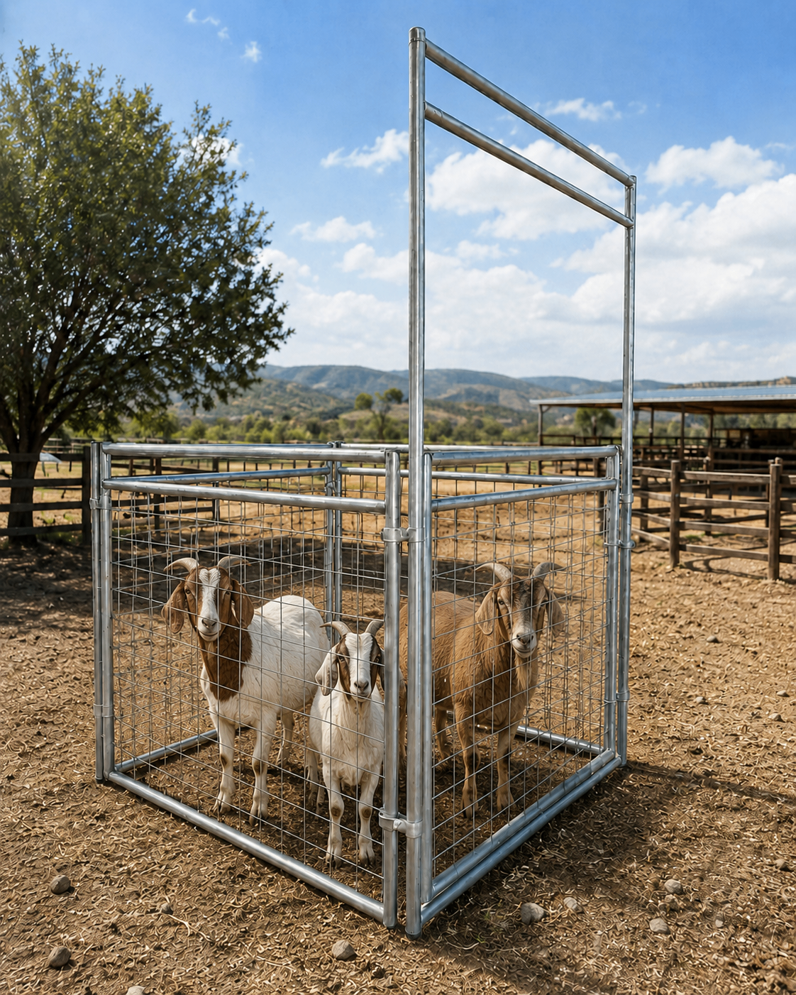 Panel modular para borregos y cabras con animales en su interior