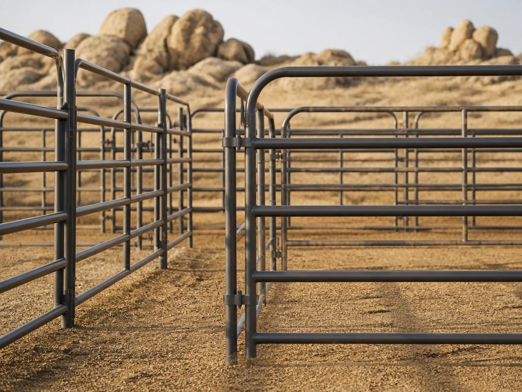Paneles metálicos para ganado en un rancho